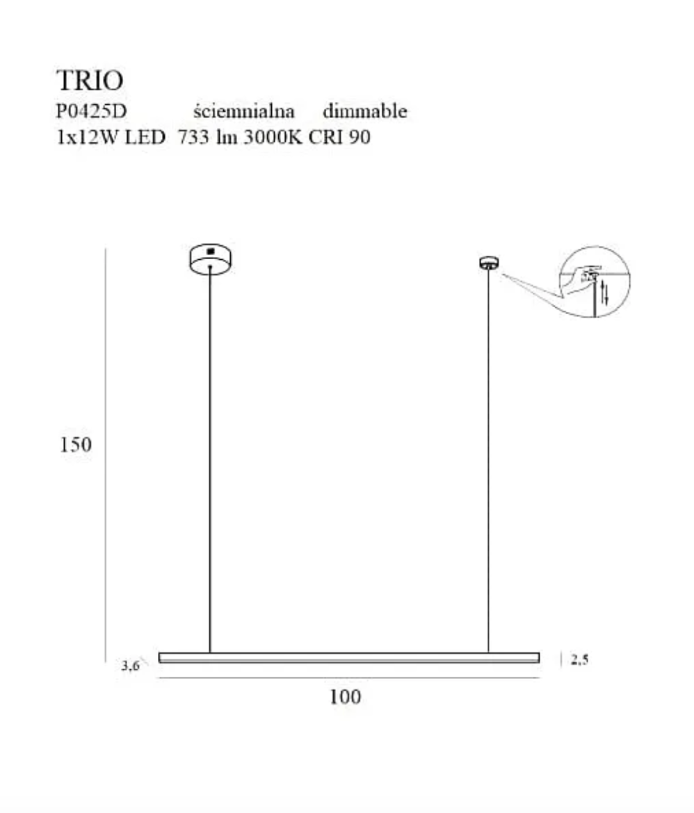 Trio 1 Lampa Wisząca Ściemnialna Złota P0425D