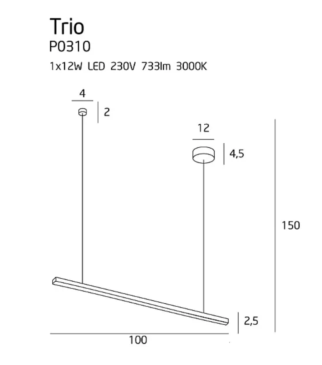Trio 1 Lampa Wisząca Czarna P0310