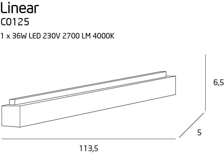 Lampa sufitowa linear 113,5cm biała