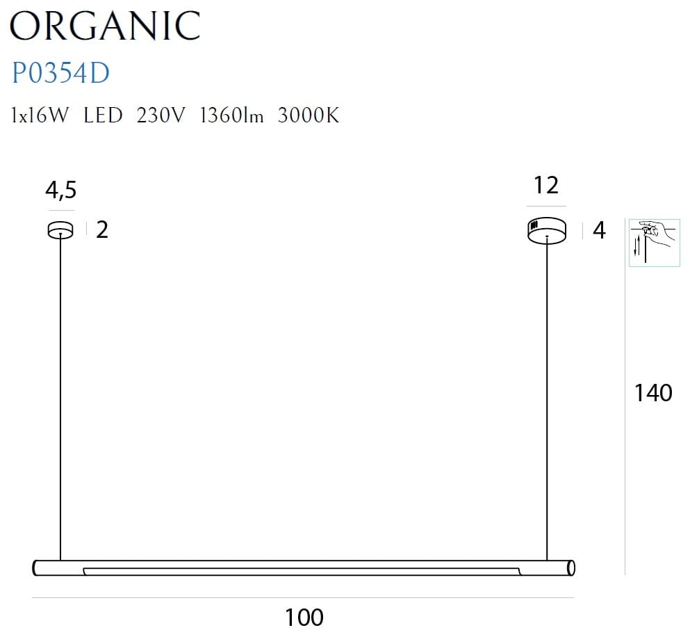 Organic Horizon Lampa Wisząca Ściemnialna Czarna P0354D