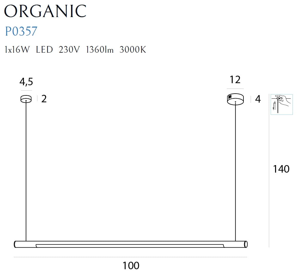 Organic Horizon Lampa Wisząca Ściemnialna Biała P0357D