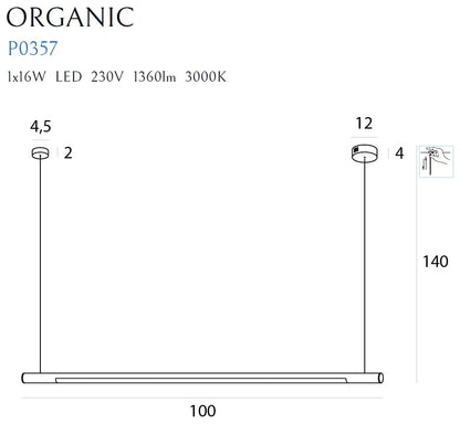 Organic Horizon Lampa Wisząca Ściemnialna Biała P0357D