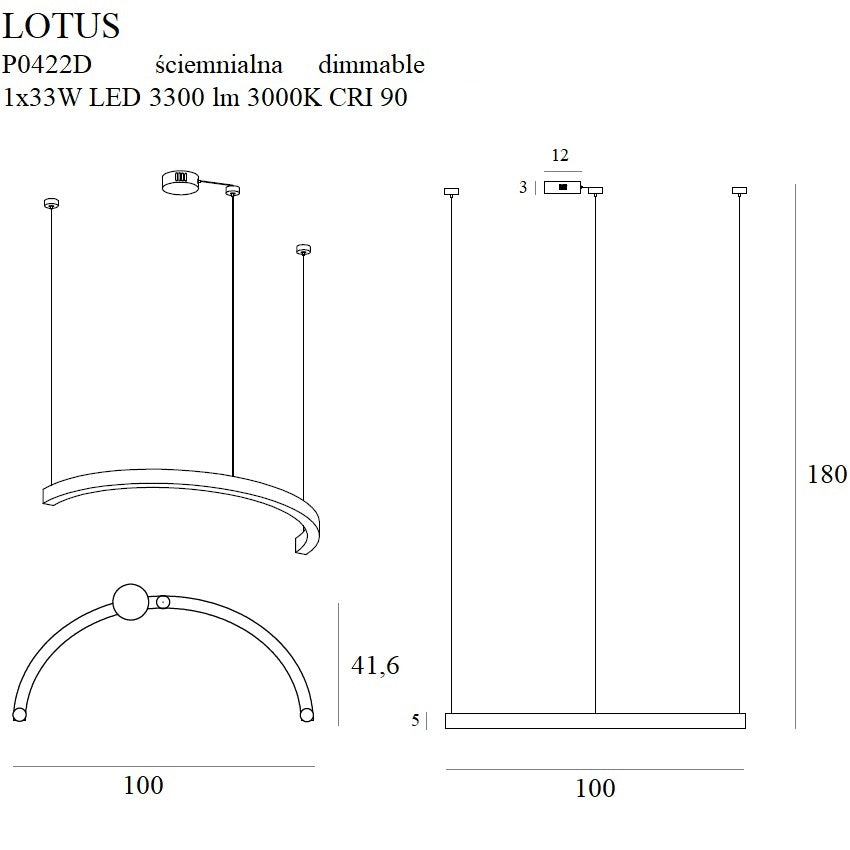 Lotus Lampa Wisząca Złota Ściemnialna P0422D