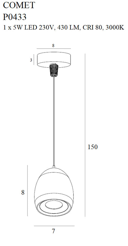 Comet Round Lampa Wisząca Czarna