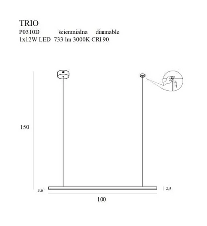 Trio 1 Lampa Wisząca Ściemnialna Czarna P0310D