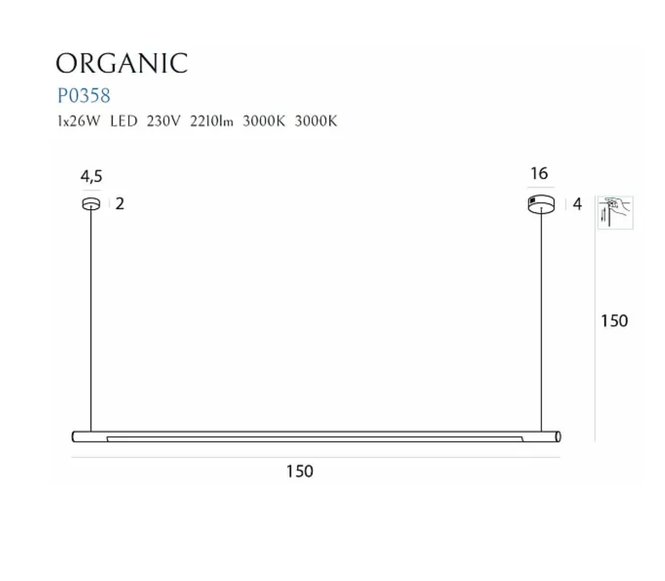 Organic Horizon Lampa Wisząca Ściemnialna Czarna P0358D